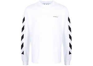 "Off-White" Diagonal Helvetica L/S Tee White