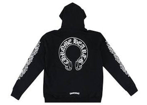 Chrome Hearts Horseshoe Floral Cross Sleeve Zip Up Hoodie Black/White