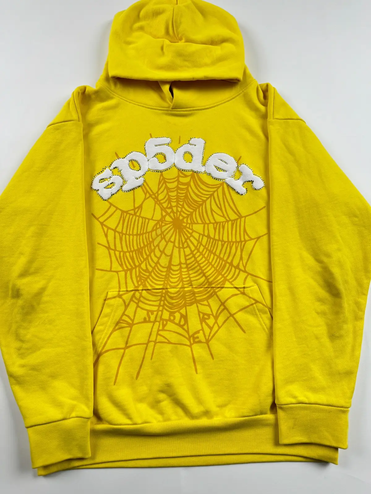 SP5DER Logo Hoodie Yellow Rhinestone