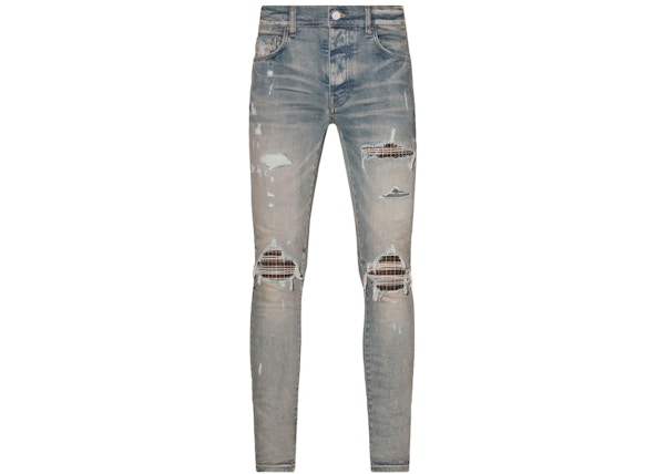 AMIRI Neon Plaid Skinny Jeans Clay Indigo