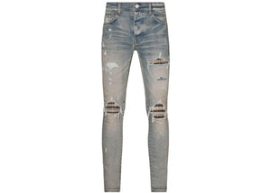 AMIRI Neon Plaid Skinny Jeans Clay Indigo