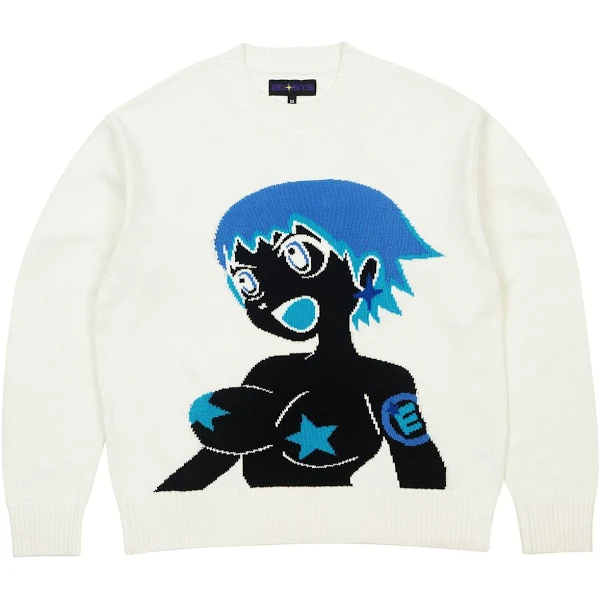 Ecosys Blue Haired Girl White Knit Sweater