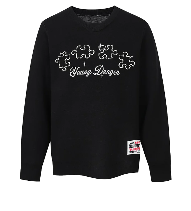 YADC Puzzle Pearl Jacquard Slogan Knit Sweater